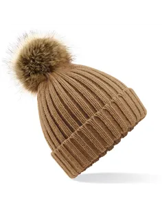 Debelo pletena kapa s cofom iz umetnega krzna B412