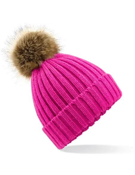 Debelo pletena kapa s cofom iz umetnega krzna B412