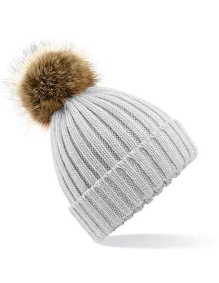 Debelo pletena kapa s cofom iz umetnega krzna B412