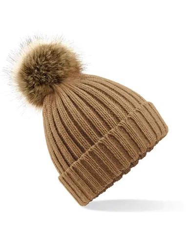 Debelo pletena kapa s cofom iz umetnega krzna B412