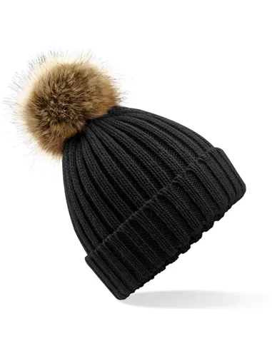 Debelo pletena kapa s cofom iz umetnega krzna B412