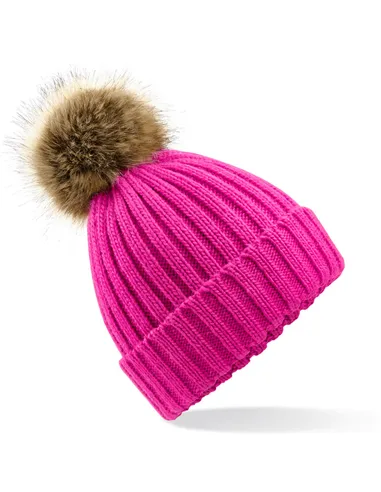 Debelo pletena kapa s cofom iz umetnega krzna B412