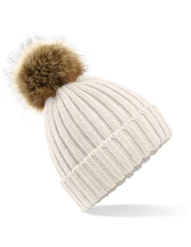 Debelo pletena kapa s cofom iz umetnega krzna B412